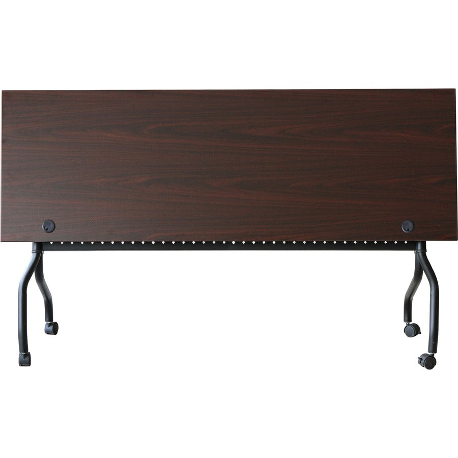 Lorell Flip Top Training Table - Rectangle Top - Four Leg Base - 4 Legs - 72" Table Top Width x 23.60" Table Top Depth - 29.50" Height x 70.88" Width x 23.63" Depth - Assembly Required - Black, Mahogany - Melamine, Nylon - 1 Each