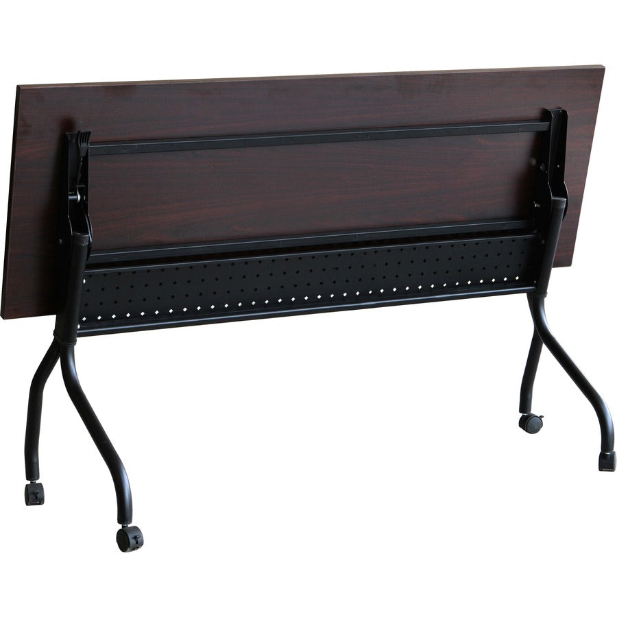 Lorell Flip Top Training Table - Rectangle Top - Four Leg Base - 4 Legs - 72" Table Top Width x 23.60" Table Top Depth - 29.50" Height x 70.88" Width x 23.63" Depth - Assembly Required - Black, Mahogany - Melamine, Nylon - 1 Each