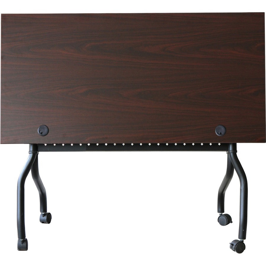 Lorell Flip Top Training Table - Rectangle Top - Four Leg Base - 4 Legs - 48" Table Top Width x 23.60" Table Top Depth - 29.50" Height x 47.25" Width x 23.63" Depth - Assembly Required - Black, Mahogany - Melamine, Nylon - 1 Each