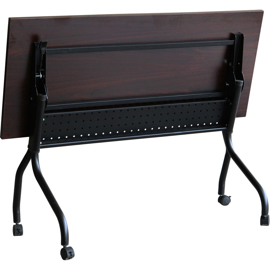 Lorell Flip Top Training Table - Rectangle Top - Four Leg Base - 4 Legs - 48" Table Top Width x 23.60" Table Top Depth - 29.50" Height x 47.25" Width x 23.63" Depth - Assembly Required - Black, Mahogany - Melamine, Nylon - 1 Each