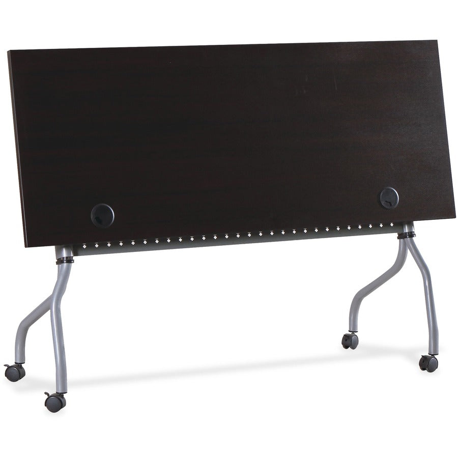 Lorell Flip Top Training Table - Rectangle Top - Four Leg Base - 4 Legs - 60" Table Top Width x 23.50" Table Top Depth - 29.50" Height x 59" Width x 23.63" Depth - Assembly Required - Espresso, Silver - Melamine, Nylon - 1 Each
