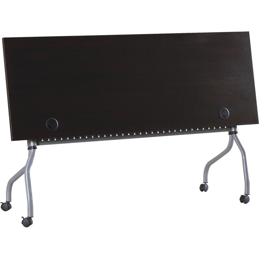 Lorell Flip Top Training Table - Rectangle Top - Four Leg Base - 4 Legs - 72" Table Top Width x 23.50" Table Top Depth - 29.50" Height x 70.88" Width x 23.63" Depth - Assembly Required - Espresso, Silver - Melamine, Nylon - 1 Each