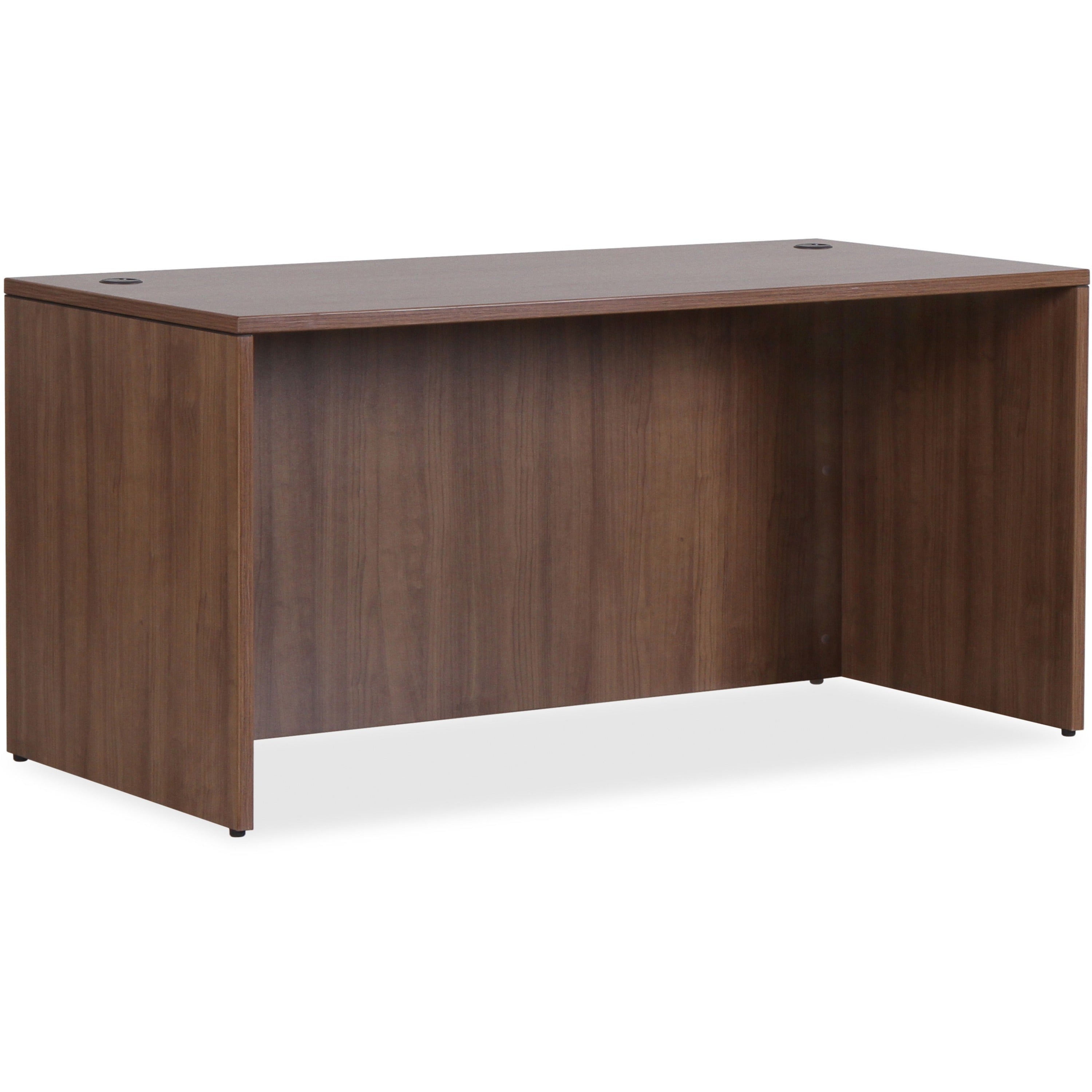 Lorell Essentials Series Rectangular Desk Shell, Walnut Laminate, 29.5"H x 70.9"W x 35.4"D, 1 Each