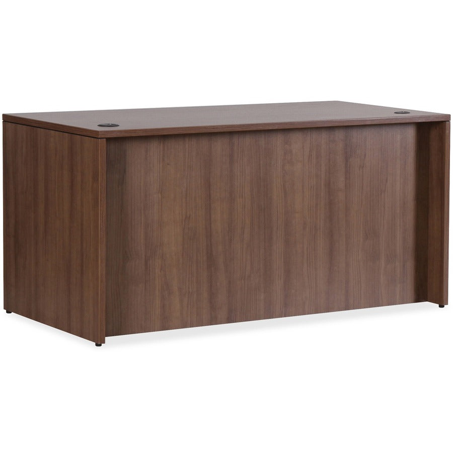 Lorell Essentials Series Rectangular Desk Shell - x 1" Thickness Top, 29.5" Height x 66.1" Width x 29.5" Depth Desk - Finish: Walnut Laminate - Lockable, Grommet, Modesty Panel, Adjustable Feet - For Office - 1 Each
