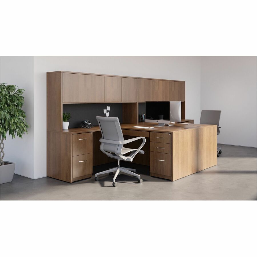 Lorell Essentials Series Rectangular Desk Shell - x 1" Thickness Top, 29.5" Height x 59" Width x 29.5" Depth Desk - Finish: Walnut Laminate - Lockable, Grommet, Modesty Panel, Adjustable Feet - For Office - 1 Each