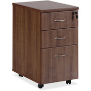 Lorell Essentials Series Box/Box/File Mobile File Cabinet, 3 Drawers, Single Pedestal, Walnut Laminate Top, Built-in Hangrail, Dual Wheel Casters, 28.4"H x 15.7"W x 22"D, 1 Each