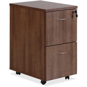 Lorell Essentials Series Mobile File Cabinet, 2 Drawers, Laminate Walnut Finish, 28.4"H x 15.7"W x 22"D, Dual-Wheel Casters, Built-in Hangrail, Locking Pedestal, 1 Each