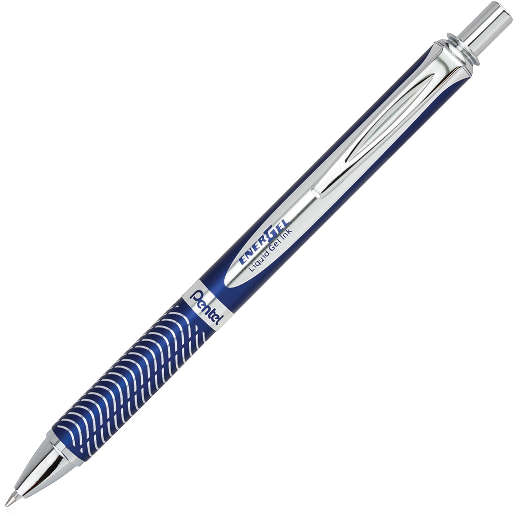 0.7 mm Medium Pen Point - Refillable - Retractable - Black Ink - Gel-based - Blue Metal Barrel - Stainless Steel Tip - 1 Each