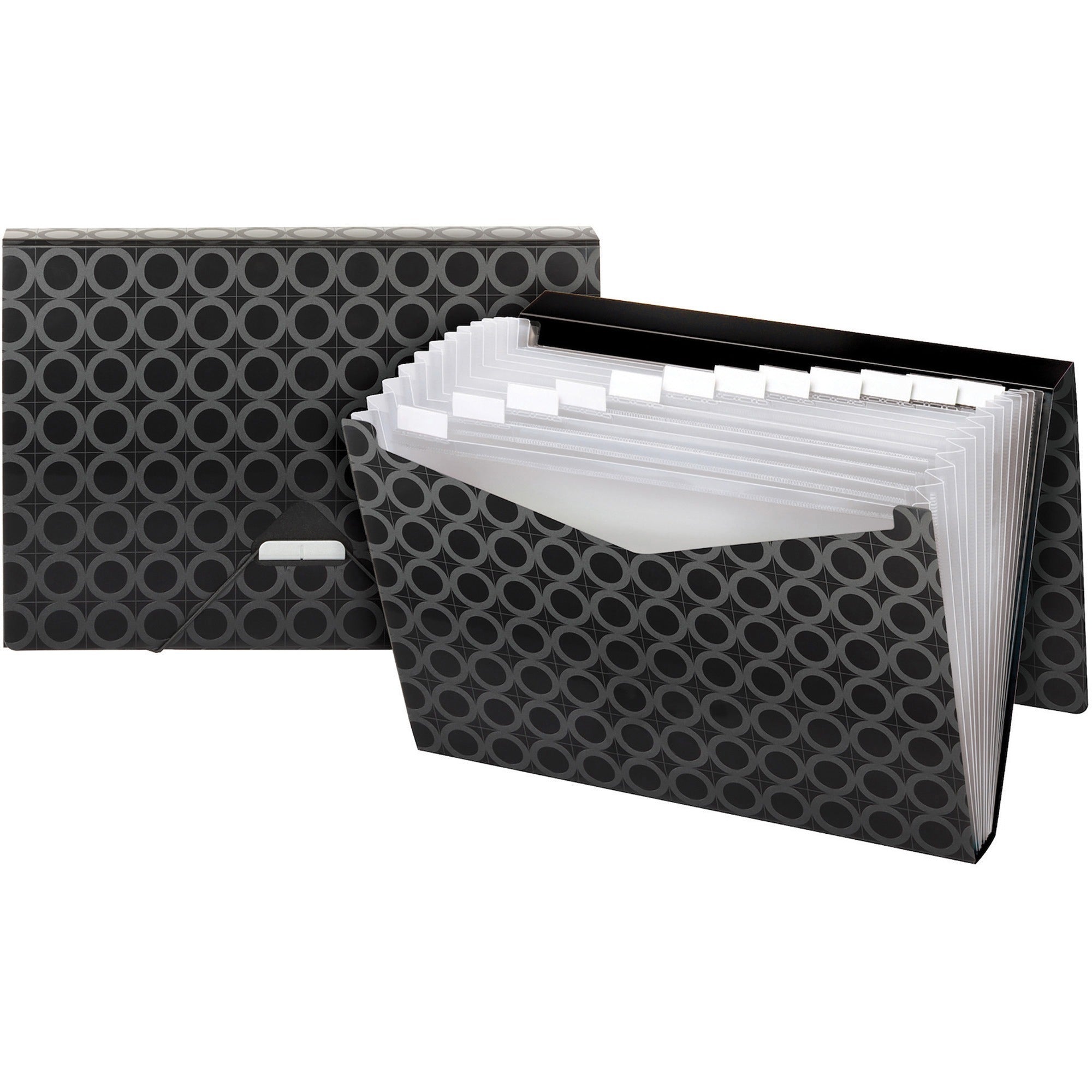 Pendaflex Letter Recycled Expanding File - 8 1/2" x 11" - 13 Pocket(s) - Black - Water Proof, Tear Resistant, Flap, Expandable Pocket, Elastic Closure - 30% Recycled - 1 Each