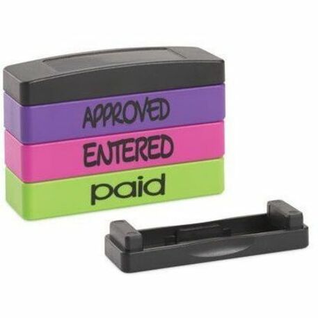 Message Stamp - APPROVED, ENTERED, PAID - 1.81" Impression Width x 0.63" Impression Length - Assorted - 1 Each