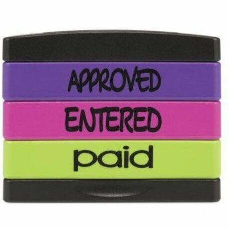 Message Stamp - APPROVED, ENTERED, PAID - 1.81" Impression Width x 0.63" Impression Length - Assorted - 1 Each