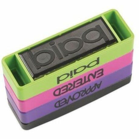 Message Stamp - APPROVED, ENTERED, PAID - 1.81" Impression Width x 0.63" Impression Length - Assorted - 1 Each