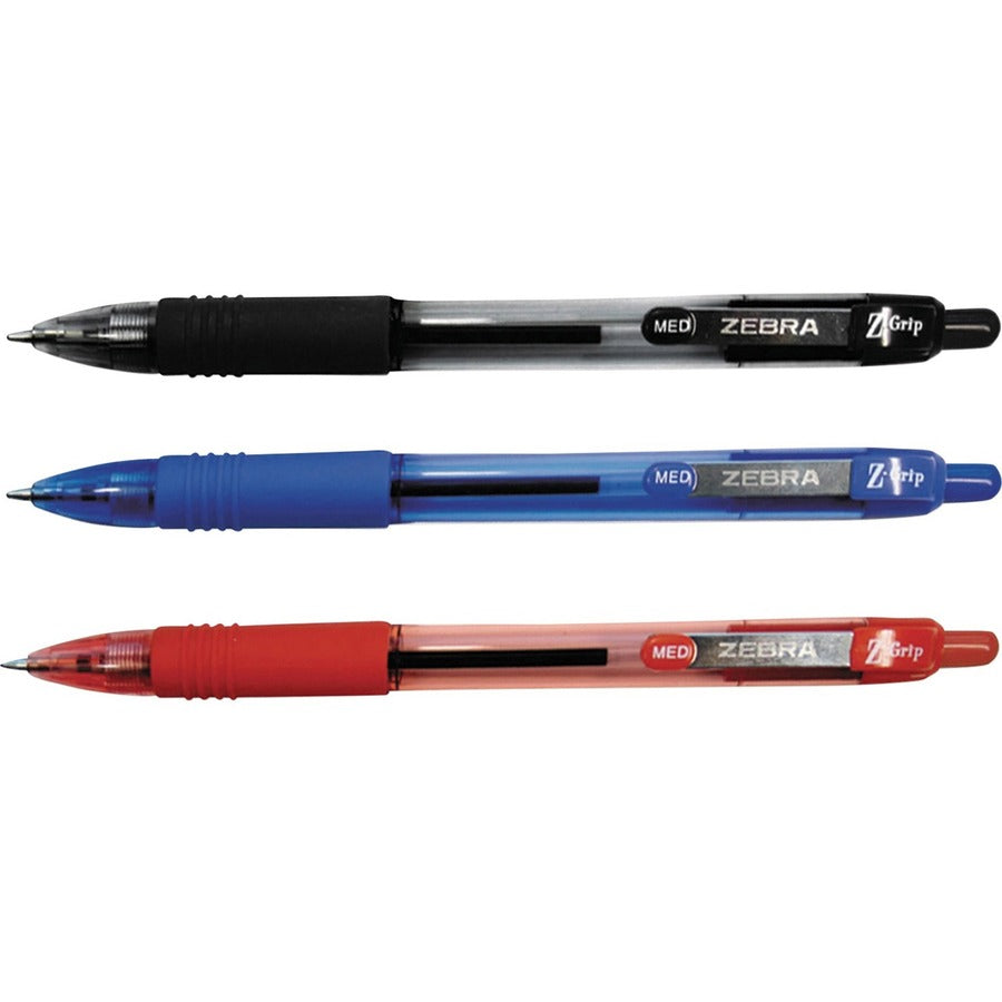 Zebra Pen Z-Grip Retractable Ballpoint Pens - 1 mm Medium Pen Point - Retractable - Assorted Ink - Clear Plastic Barrel - 48 / Pack
