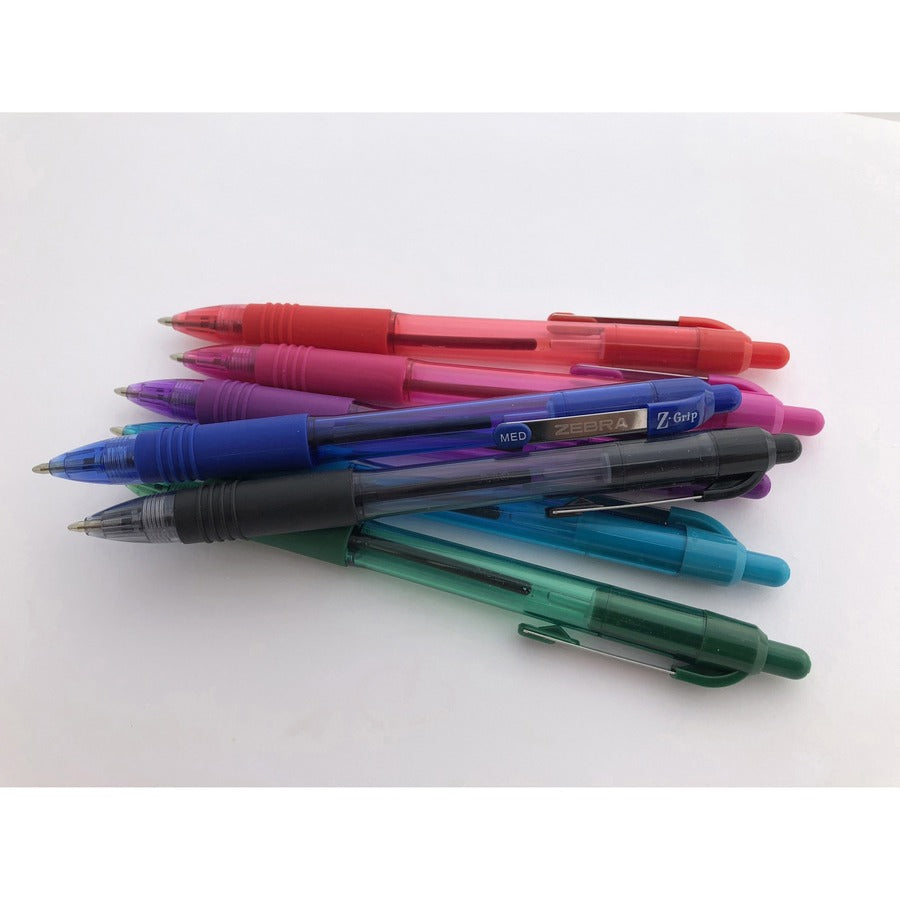 Zebra Pen Z-Grip Retractable Ballpoint Pens - 1 mm Medium Pen Point - Retractable - Assorted Ink - Clear Plastic Barrel - 48 / Pack