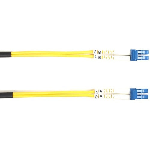 Black Box Fiber Optic Duplex Patch Network Cable, Single-Mode, 9/125 µm, LC to LC, 49.20 ft, OFNR, Yellow, 10 Gbit/s, 1 Each