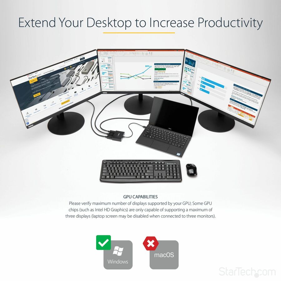 StarTech.com DisplayPort to HDMI Multi-Monitor Splitter - 3-Port MST Hub