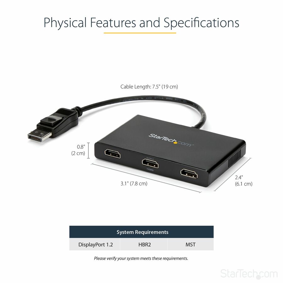 StarTech.com DisplayPort to HDMI Multi-Monitor Splitter - 3-Port MST Hub