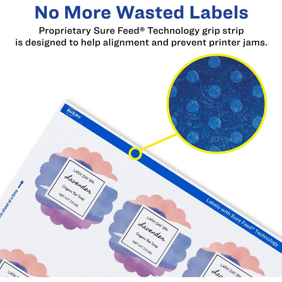 Avery&reg; Multipurpose Label - 2 1/2" Diameter - Permanent Adhesive - Round Scallop - Laser, Inkjet - Matte White - Paper - 9 / Sheet - 10 Total Sheets - 90 Total Label(s) - 1 Pack