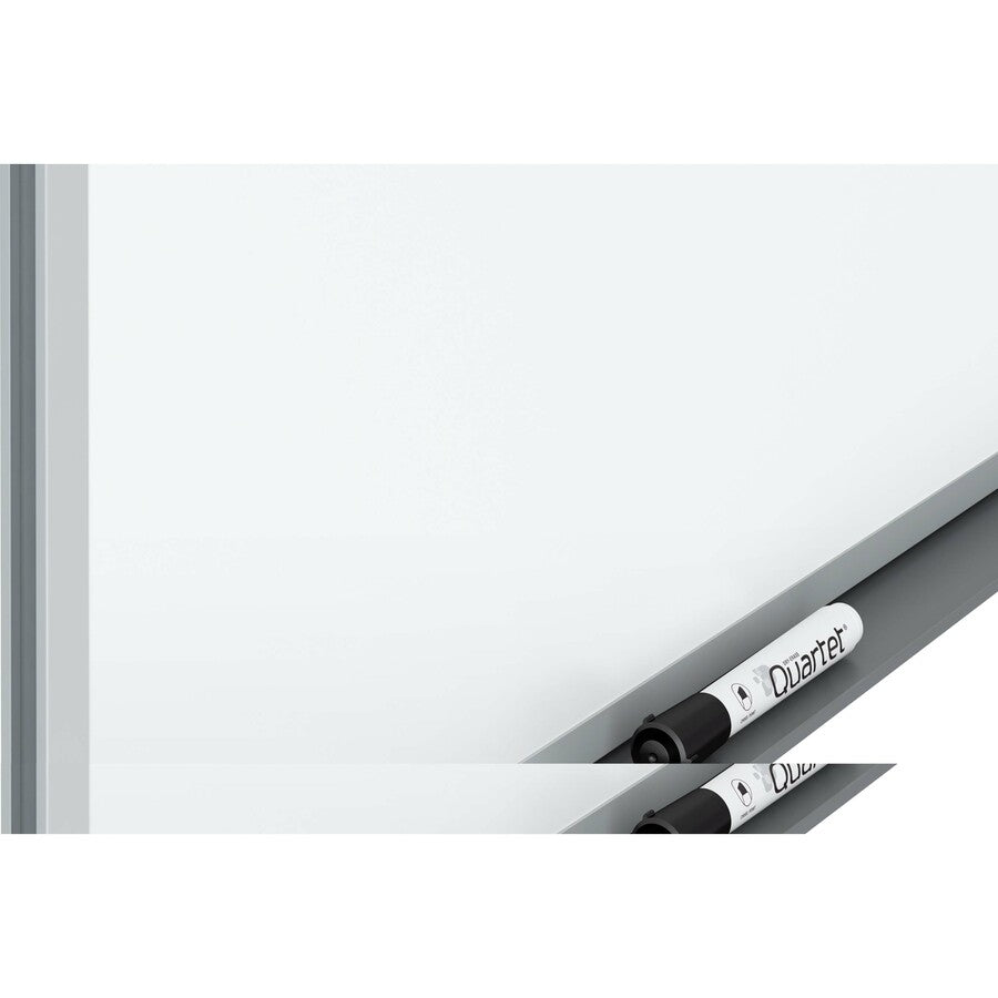 Quartet Standard DuraMax Porcelain Magnetic Whiteboard, 72" x 48", White Surface, Silver Aluminum Frame, Rectangle, Horizontal/Vertical Orientation, Includes Marker Tray, 4 Dry Erase Markers, Clips, 1 Each