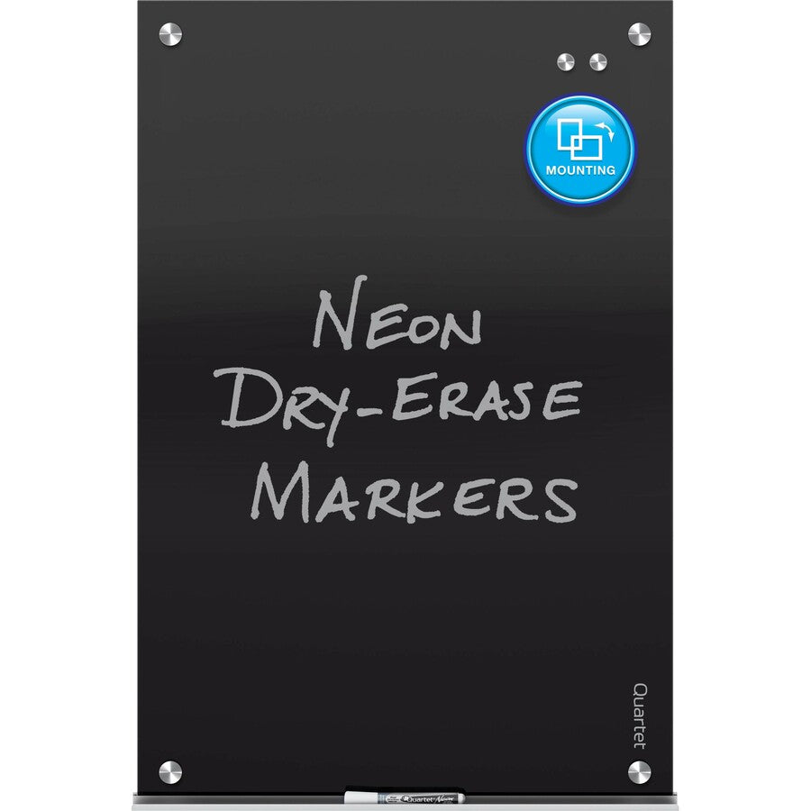 Quartet Infinity&trade; Glass Magnetic Dry-Erase Board - 96" (8 ft) Width x 48" (4 ft) Height - Black Tempered Glass Surface - Black Frame - Horizontal/Vertical - Magnetic - 1 / Each