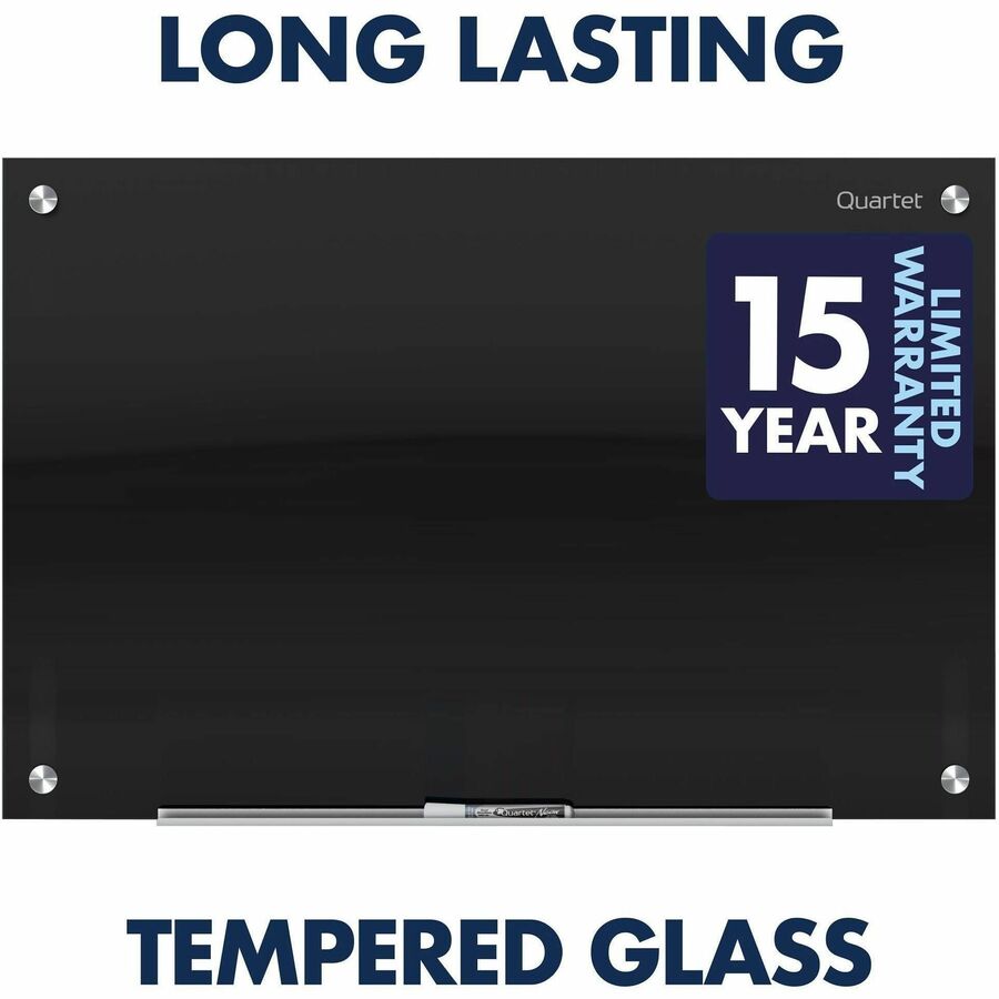 Quartet Infinity&trade; Glass Magnetic Dry-Erase Board - 96" (8 ft) Width x 48" (4 ft) Height - Black Tempered Glass Surface - Black Frame - Horizontal/Vertical - Magnetic - 1 / Each