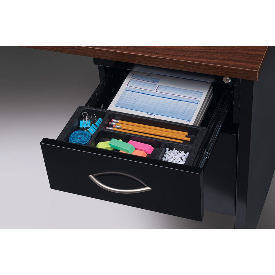 Lorell Fortress Modular Series Right-Pedestal Desk, 72" x 36", 1.1" Top, 2 Drawers, Single Right Pedestal, Steel, Walnut Laminate/Black Finish, 1 Each