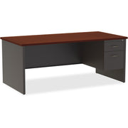 Lorell Fortress Modular Series Right-Pedestal Desk, 72" x 36" x 1.1" Top, 2 Drawers, Single Right Pedestal, Steel, Mahogany Laminate/Charcoal Finish, 1 Each
