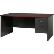Lorell Fortress Modular Series Right-Pedestal Desk, 66" x 30", 2 Drawers, Steel, Mahogany Laminate/Charcoal Finish, Single Pedestal Right, 1 Each