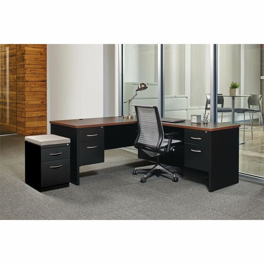 Lorell Modular 48"W x 30"D Right Pedestal Desk, Black/Walnut