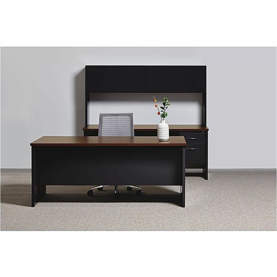 Lorell Modular 48"W x 30"D Right Pedestal Desk, Black/Walnut