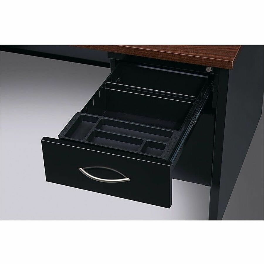 Lorell Modular 48"W x 30"D Right Pedestal Desk, Black/Walnut