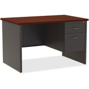 Lorell Fortress Modular Series Right-Pedestal Desk, 48" x 30", 2 Drawers, Steel, Mahogany Laminate/Charcoal Finish, Single Pedestal Right, 1 Each