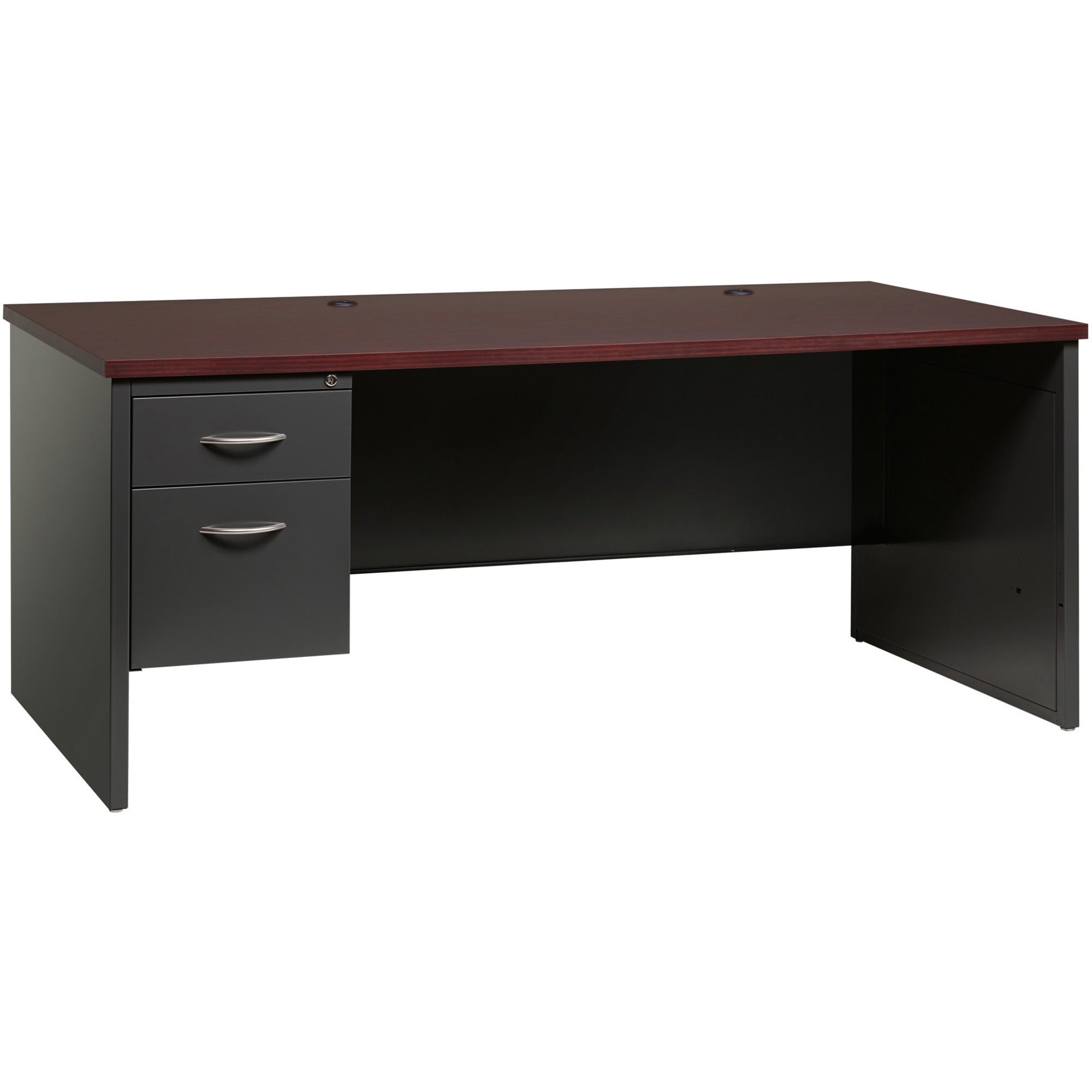 Lorell Fortress Modular Series Left-Pedestal Desk, 72" x 36", 1.1" Top, 2 Drawers, Single Left Pedestal, Steel, Mahogany Laminate/Charcoal Finish, 1 Each