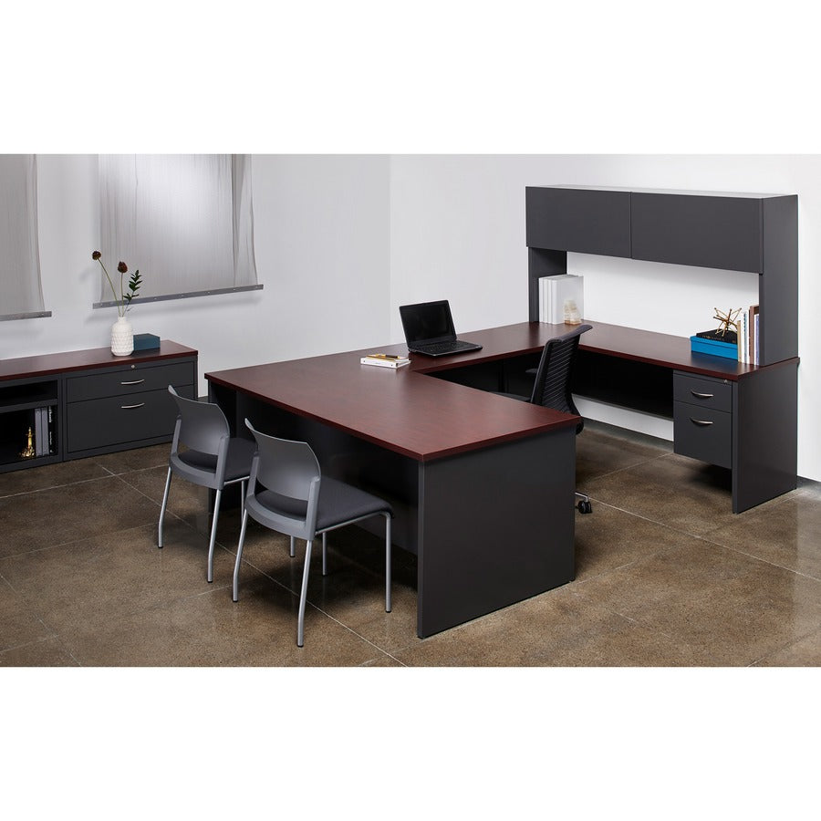 Lorell Fortress Modular Series Left-Pedestal Desk, 72" x 36", 1.1" Top, 2 Drawers, Single Left Pedestal, Steel, Mahogany Laminate/Charcoal Finish, 1 Each