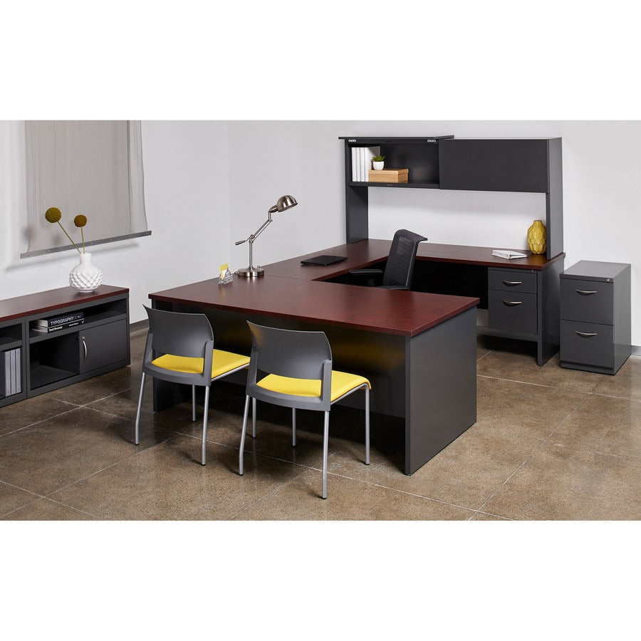 Lorell Fortress Modular Series Left-Pedestal Desk, 72" x 36", 1.1" Top, 2 Drawers, Single Left Pedestal, Steel, Mahogany Laminate/Charcoal Finish, 1 Each