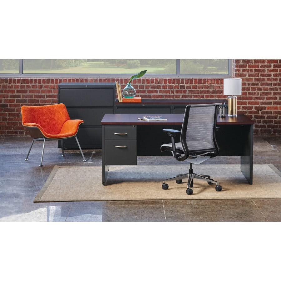 Lorell Fortress Modular Series Left-Pedestal Desk, 72" x 36", 1.1" Top, 2 Drawers, Single Left Pedestal, Steel, Mahogany Laminate/Charcoal Finish, 1 Each