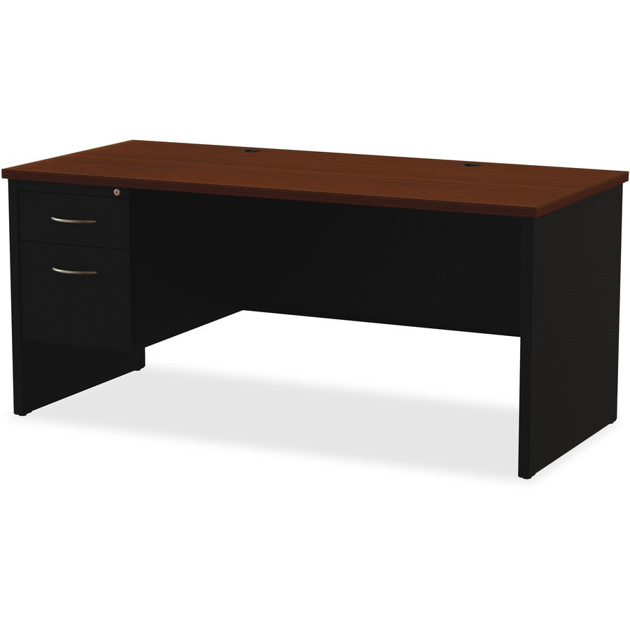 Lorell Fortress Modular Series Left-Pedestal Desk, 66" x 30" x 1.1" Top, 2 Drawers, Single Left Pedestal, Steel, Walnut Laminate/Black Finish, 1 Each