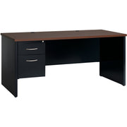 Lorell Fortress Modular Series Left-Pedestal Desk, 66" x 30" x 1.1" Top, 2 Drawers, Single Left Pedestal, Steel, Walnut Laminate/Black Finish, 1 Each