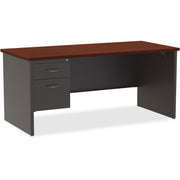Lorell Fortress Modular Series Left-Pedestal Desk, 66" x 30" x 1.1" Top, 2 Drawers, Single Left Pedestal, Steel, Mahogany Laminate/Charcoal Finish, 1 Each