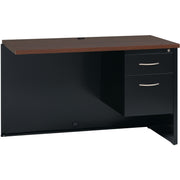 Lorell Fortress Modular Series Right Return, 48"W x 24"D x 1.1" Top, 2 Drawers, Single Pedestal Right, Steel, Walnut Laminate/Black Finish, 1 Each