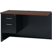 Lorell Fortress Modular Series Left Return, 48" x 24" x 1.1" Top, 2 Drawers, Single Left Pedestal, Steel, Walnut Laminate/Black Finish, Scratch & Stain Resistant, Ball-bearing Suspension, Cord Management, 1 Each