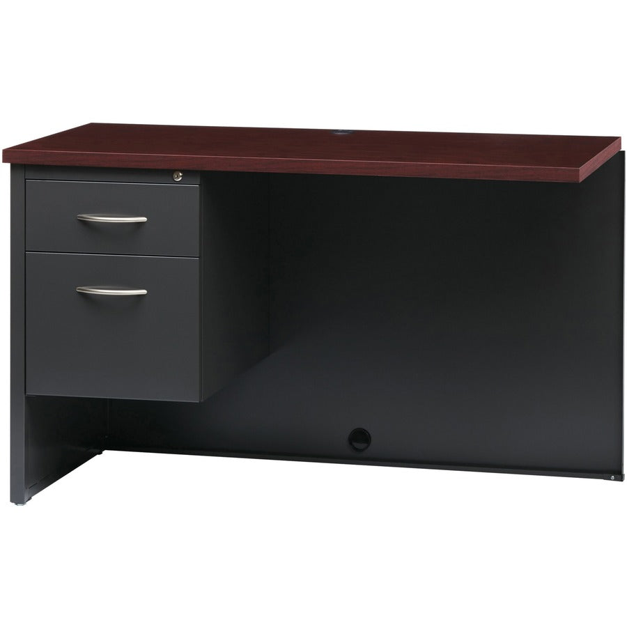 Lorell Fortress Modular Series Left Return, 48" x 24", 2 Drawers, Single Pedestal Left, Steel, Mahogany Laminate/Charcoal Finish, 1 Each