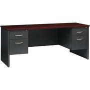Lorell Fortress Modular Series Double-pedestal Credenza, 72"W x 24"D, Steel, Mahogany Laminate/Charcoal Finish, 2 Drawers, 1 Each