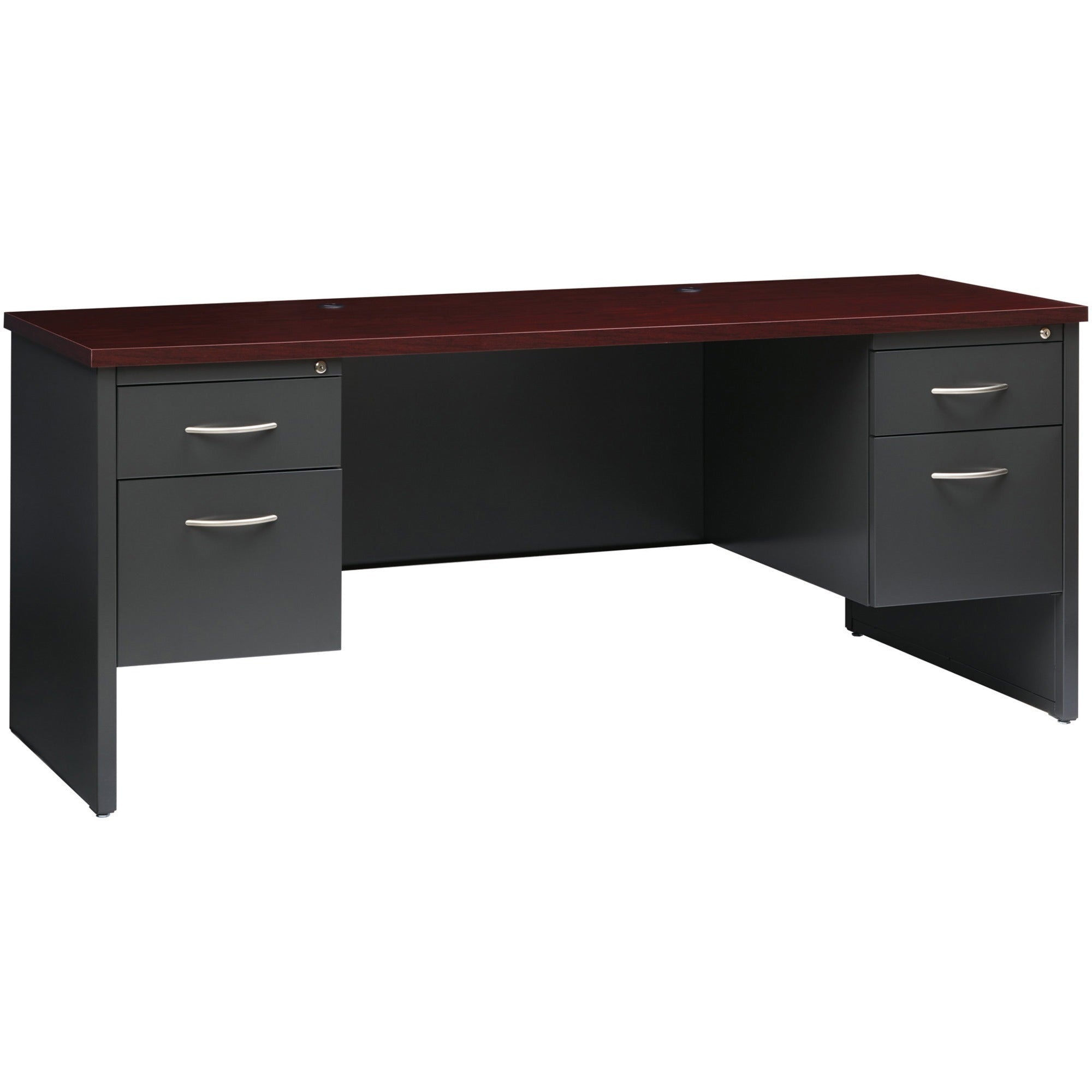 Lorell Fortress Modular Series Double-pedestal Credenza, 72"W x 24"D, Steel, Mahogany Laminate/Charcoal Finish, 2 Drawers, 1 Each