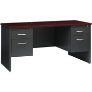 Lorell Fortress Modular Series Double-pedestal Credenza, 60"W x 24"D x 1.1" Top, 2 Drawers, Steel, Mahogany Laminate/Charcoal Finish, 1 Each