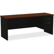 Lorell Fortress Modular Series Right-Pedestal Credenza, 72" x 24", Steel, Walnut Laminate/Black, 2 Drawers, Single Right Pedestal, 1 Each