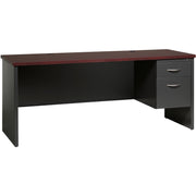 Lorell Fortress Modular Series Right-Pedestal Credenza, 72"W x 24"D x 1.1" Top, 2 Drawers, Steel, Mahogany Laminate/Charcoal Finish, Single Pedestal Right, 1 Each