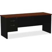 Lorell Fortress Modular Series Left-pedestal Credenza, 72" x 24", 1.1" Top, 2 Drawers, Single Left Pedestal, Steel, Walnut Laminate/Black Finish, 1 Each