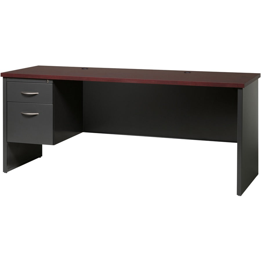 Lorell Fortress Modular Series Left-Pedestal Credenza, 72" x 24", 2 Drawers, Steel, Mahogany Laminate/Charcoal, 1 Each