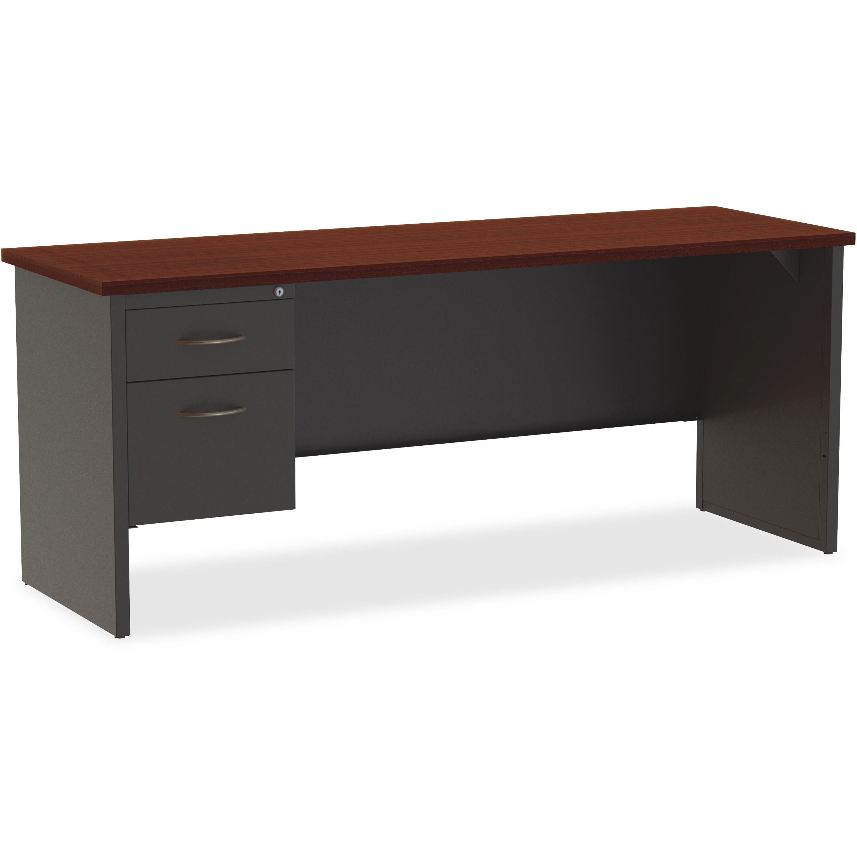 Lorell Fortress Modular Series Left-Pedestal Credenza, 72" x 24", 2 Drawers, Steel, Mahogany Laminate/Charcoal, 1 Each